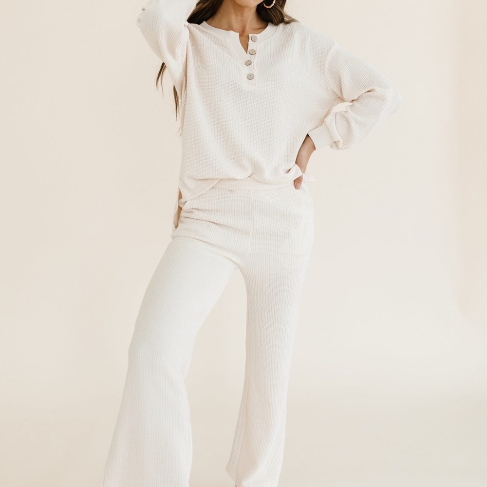 Cream Waffle Sweater Set in Cream